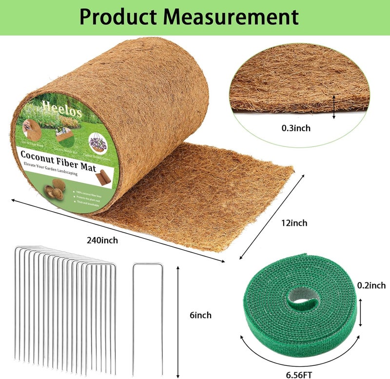Heelos Thick Coco Fiber Liner Roll,240x12inch Natural Coconut Liners for Planter Box Flower Basket, Coco Coir Sheets Coconut Fiber Mat,Garden Decoration, DIY Moss Pole,Animal Pet Pad, Reptile Carpet - Image 2